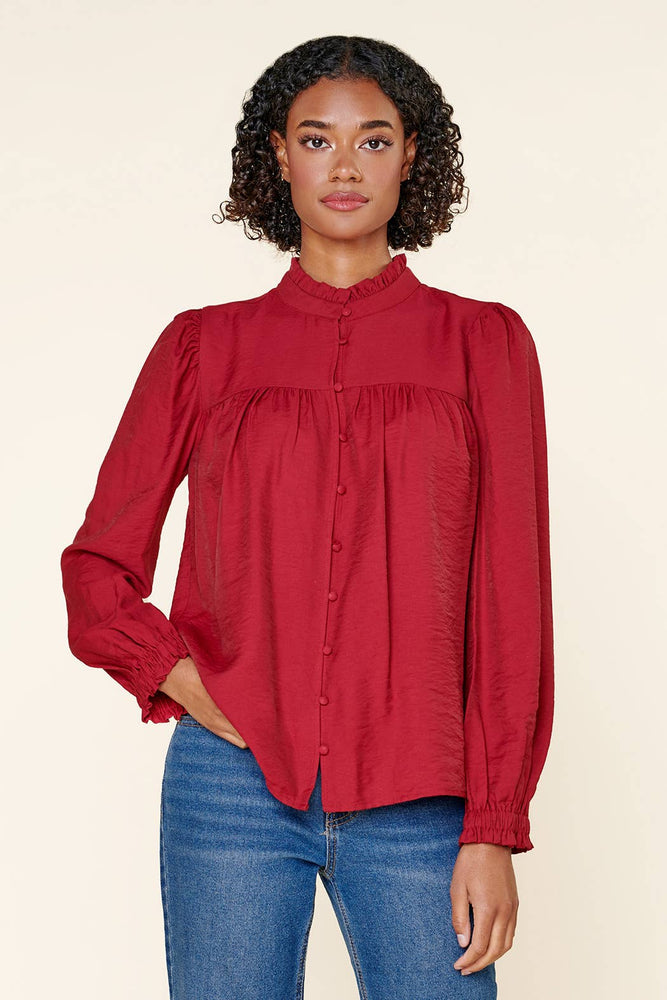 Warm Hearted Button Front Blouse