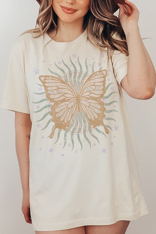 Butterfly Sun Retro Oversized T Shirt