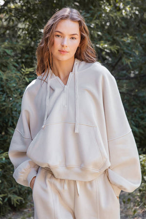 Maddison Terry Fleece Quarter Zip Hoodie
