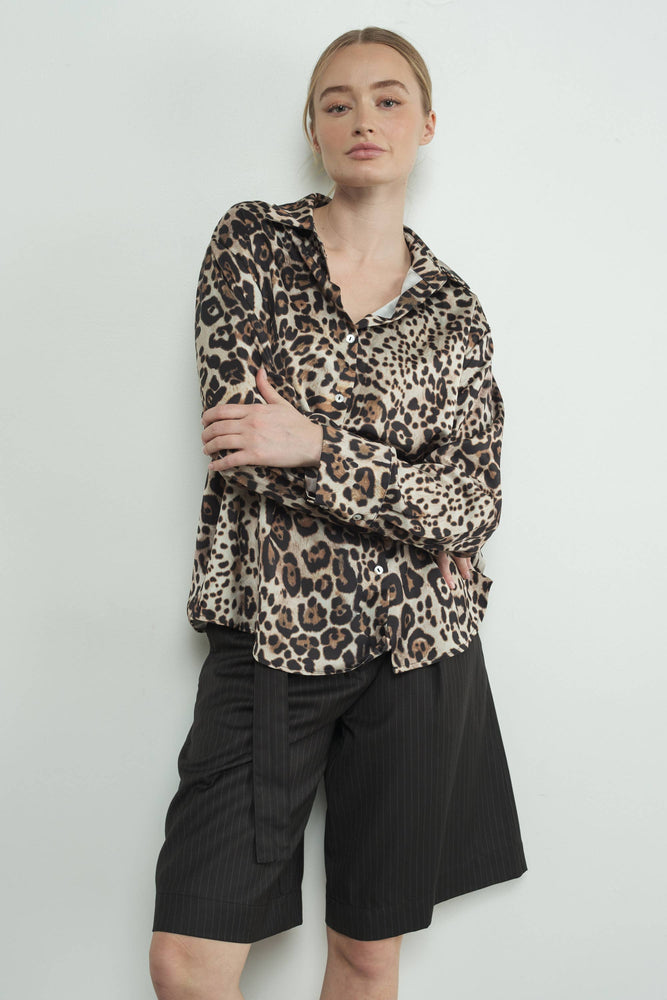 Always A Party Leopard Print Button Down Shirt