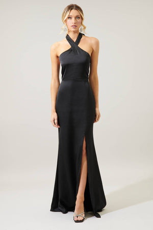 
                
                    Load image into Gallery viewer, Spellbound Halter Satin Maxi Dress
                
            