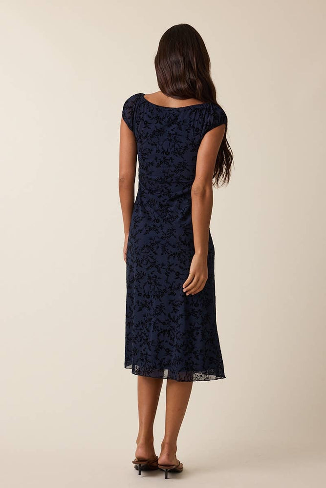Velvet Vines Cap Sleeve Midi Dress