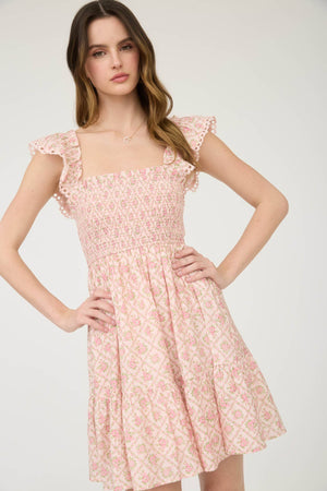 Garden Trellis Smocked Mini Dress
