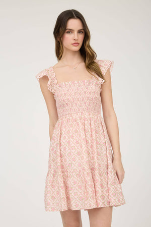 Garden Trellis Smocked Mini Dress