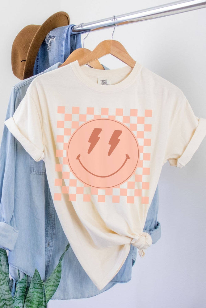 Checker Smile Oversized Graphic T Shirt