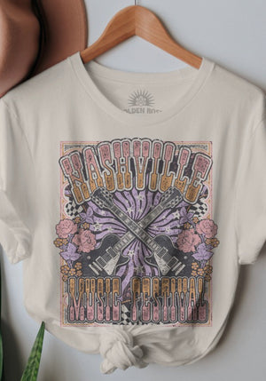 Nashville Music Festival Guitars Retro Oversized T Shirt