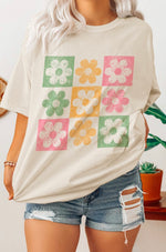 Checkered Flower Retro Oversized T Shirt