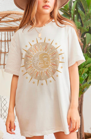 Sun Moon Stars Retro Oversized T Shirt